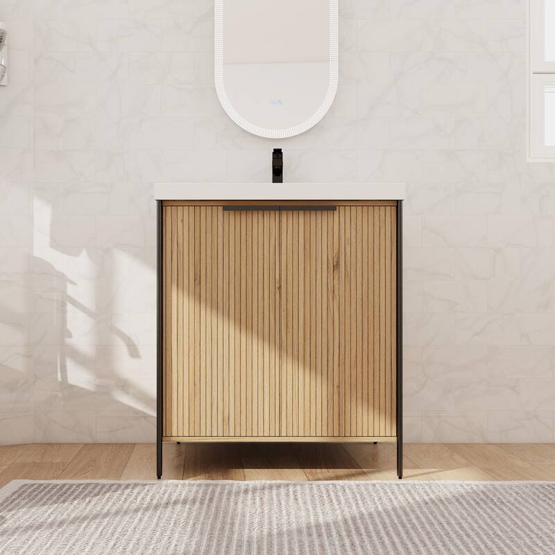 Beingnext 24"/30"/36"/48"/60" Bathroom Vanity with Sink, Freestanding Bathroom Vanity with Soft Close Door and Shelf - 30''W - Beige