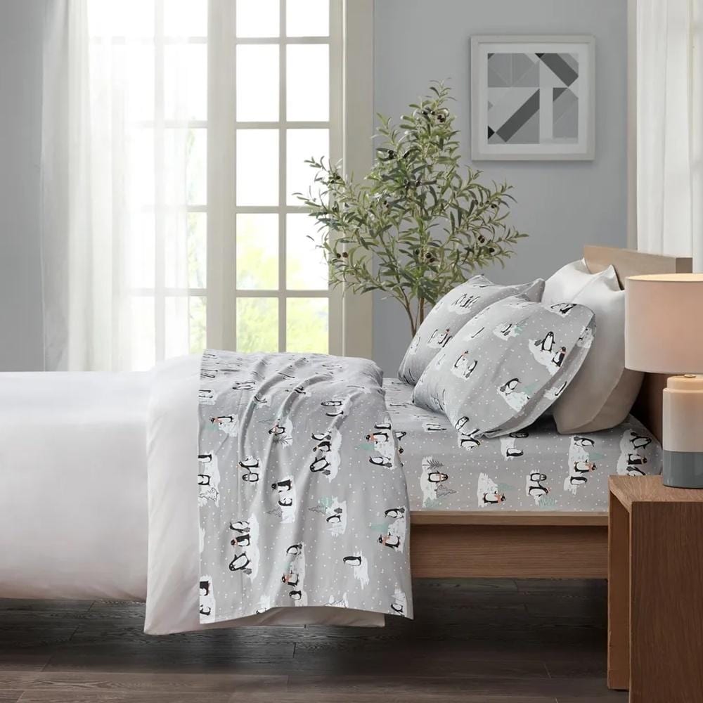 King Cozy Cotton Flannel Printed Deep Pocket Sheet Set Blue Plaid 108 x 102
