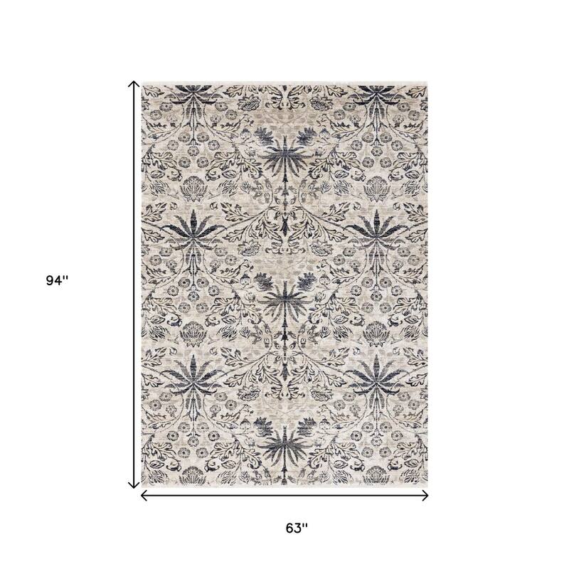 HomeRoots Floral Medallion Modern Rectangle Area Rug - 5' X 8'