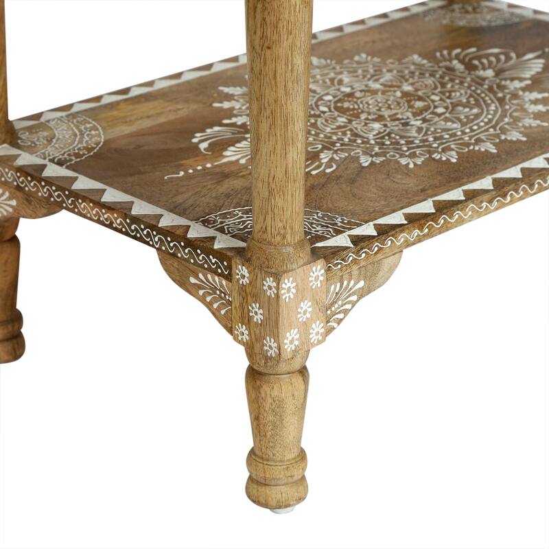 23.75" Modern Wooden End Table with Three Drawers and Open Bottom Shelf for Living Room or Bedroom