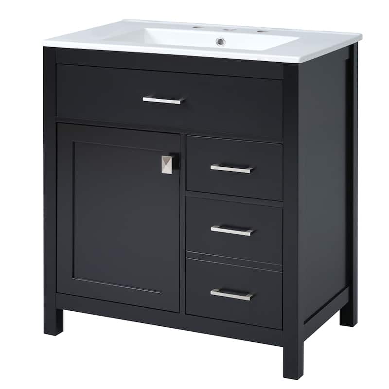 Bathroom Vanity with Ceramic Sink, Bathroom Cabinet with 1 Flip Drawer and 2 Drawers, Bathroom Vanities with Storage Shelves
