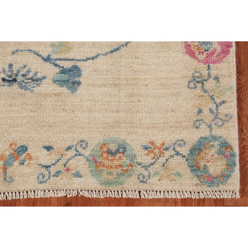Vegetable Dye Animals Art Deco Runner Rug Hand-Knotted Wool Carpet - 2'9" x 10'3"