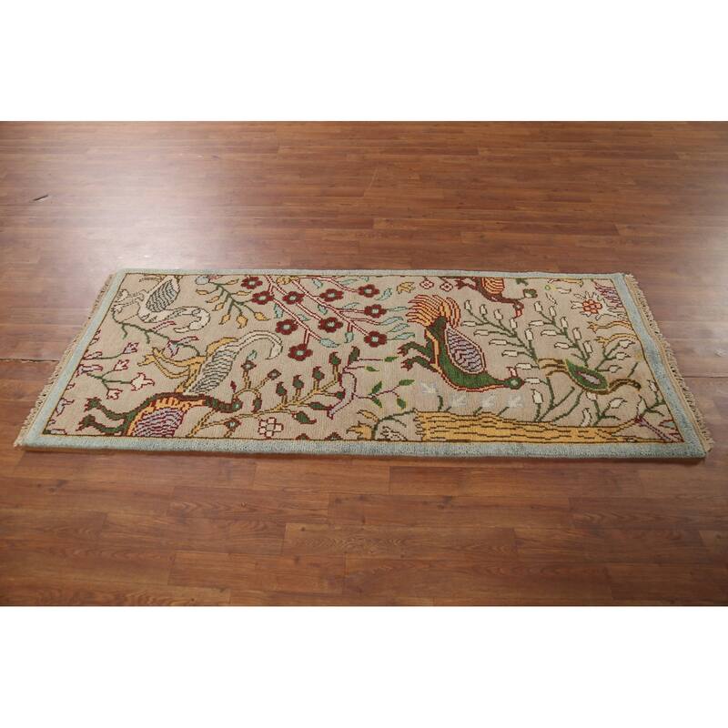 Animals Design Ziegler Indian Accent Rug Handmade Wool Carpet - 2'7"x 6'0"