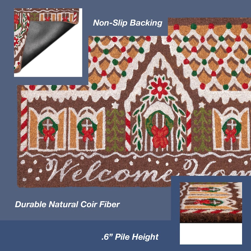 Liora Manne Natura Gingerbread House Welcome Outdoor Mat Chocolate 1'6" x 2'6"