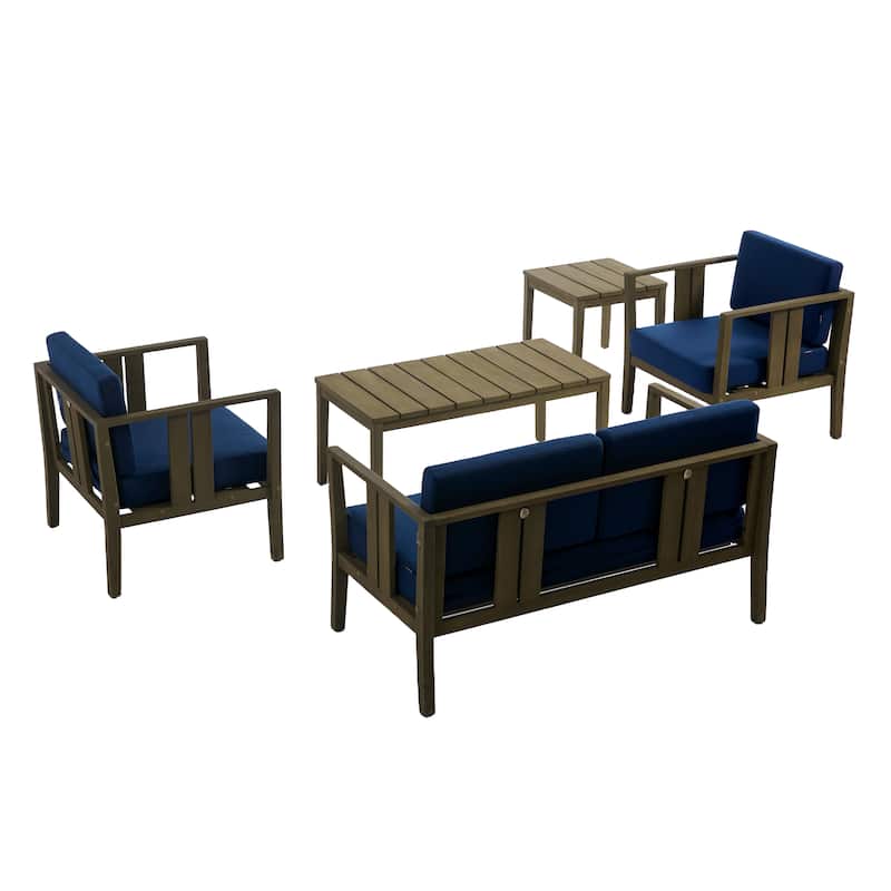 5-Piece Patio Furniture Solid Teak Outdoor Conversation Set