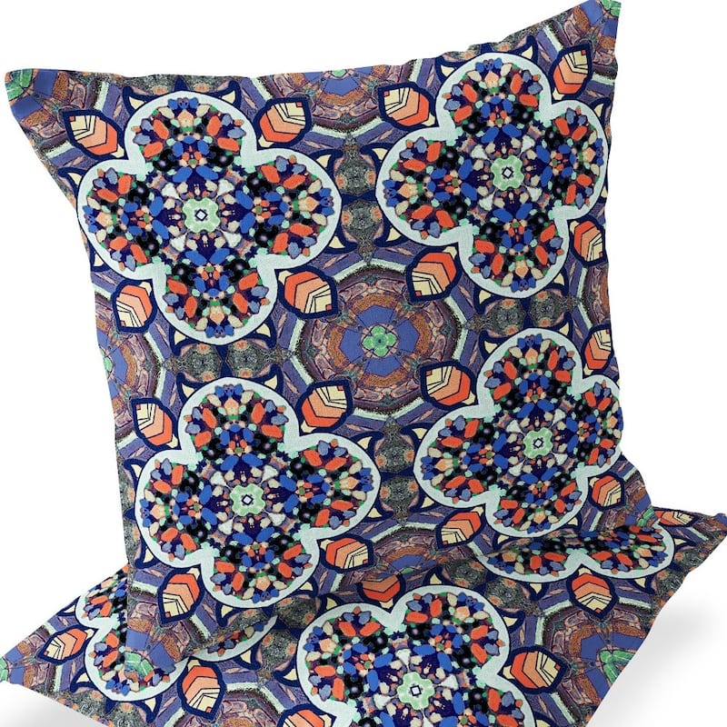 HomeRoots Set of Two 16" X 16" Gray and Orange Blown Seam Floral Indoor Outdoor Throw Pillow - 16.00' X '16.00' X '5.00