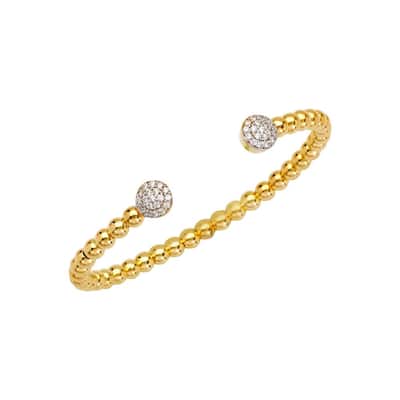 Curata 925 Sterling Silver Gold Plated Cubic Zirconia Endcap Bead Adjustable Cuff Bracelet