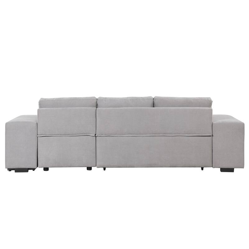104" Modern L-Shape 3 Seat Reversible Sectional Couch, Pull Out Sleeper Sofa with Storage Chaise and 2 Stools
