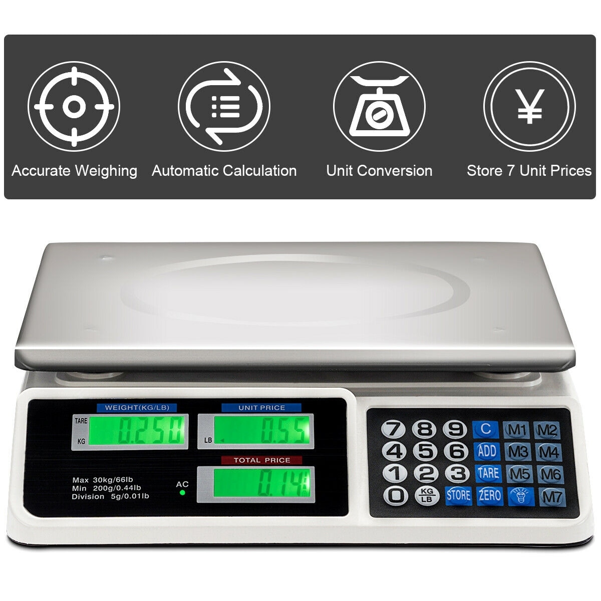 DE'VELO Accurate Digital Kitchen Scale for Food with Weight