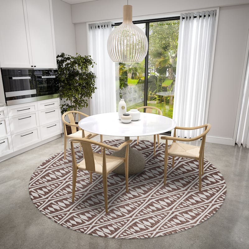 Indoor/ Outdoor Addison Yuma Southwest Tribal WashableArea Rug - 8' x 8' - Brown