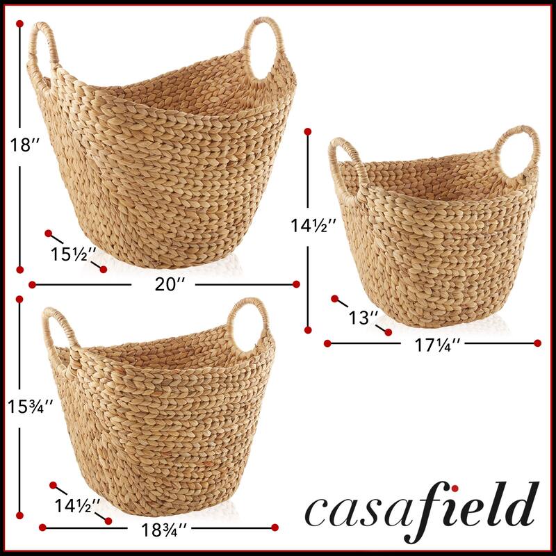 Set of 3 Water Hyacinth Boat Baskets Natural Woven Laundry Bins - Boat Shaped Baskets