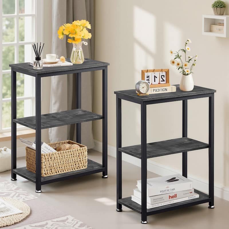 Javlergo Set of 2 End Side Table with 3-Tier Storage Shelf