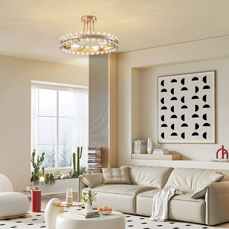 Starsky 4/9-light Modern Crystal Ceiling Light Round Semi Flush Mount