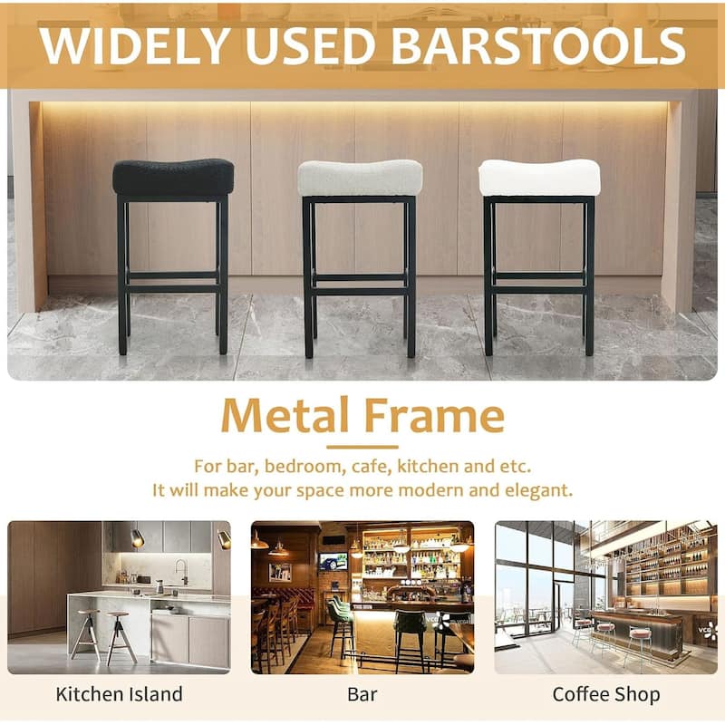XINMICS Bar Stools, 27 Inches Modern Counter Height Bar Stools, Metal Legs Backless Upholstered Saddle Stool Chair