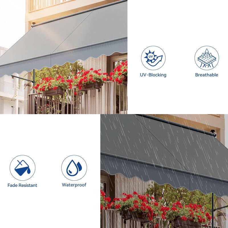 Mosis 13' x 4' Manual Retractable Awning, Non-Screw Freestanding Patio Sun Shade Shelter with Support Pole Stand