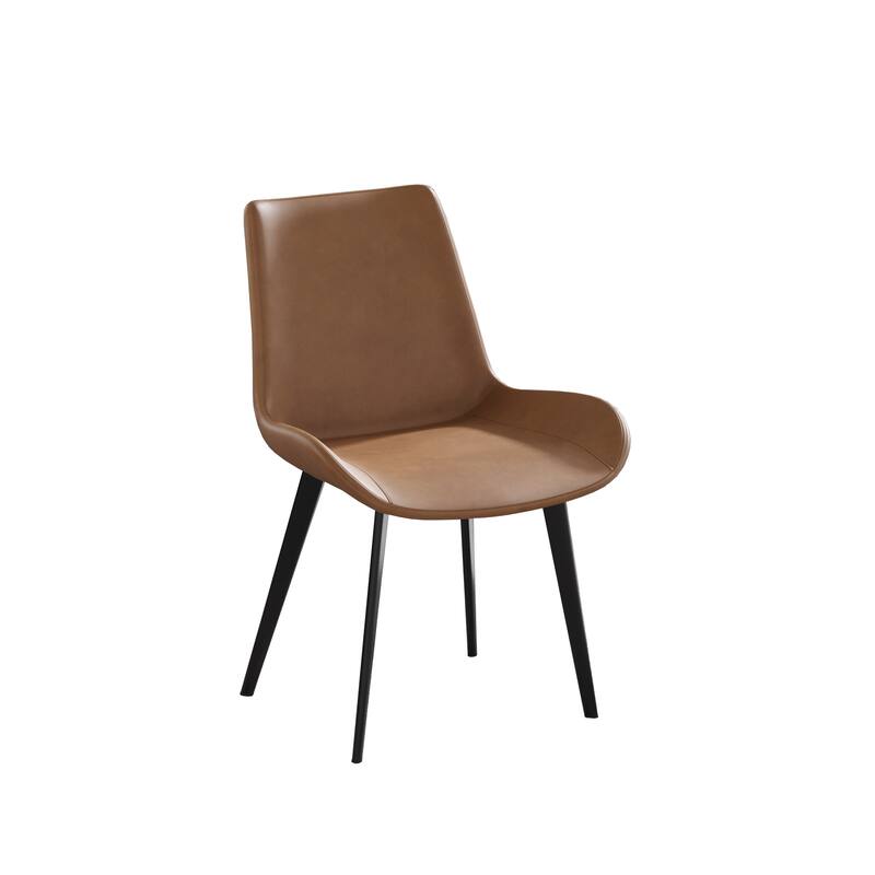 Ergonomic Chair Reception Chair with Metal Legs, Set of 4 Dining Chair Brown Leather Side Chair Coffee Chair