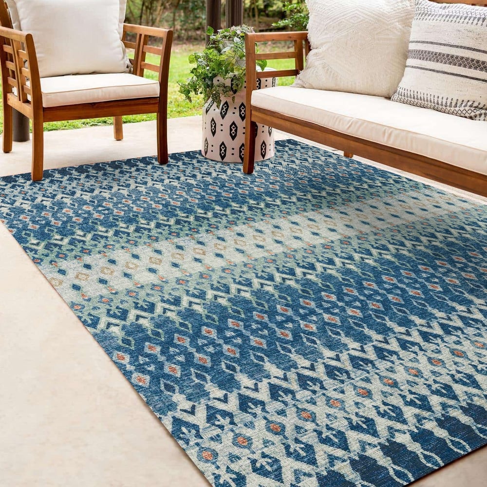 Machine Washable Indoor/ Outdoor Addison Bravado Geometric Ikat Rug
