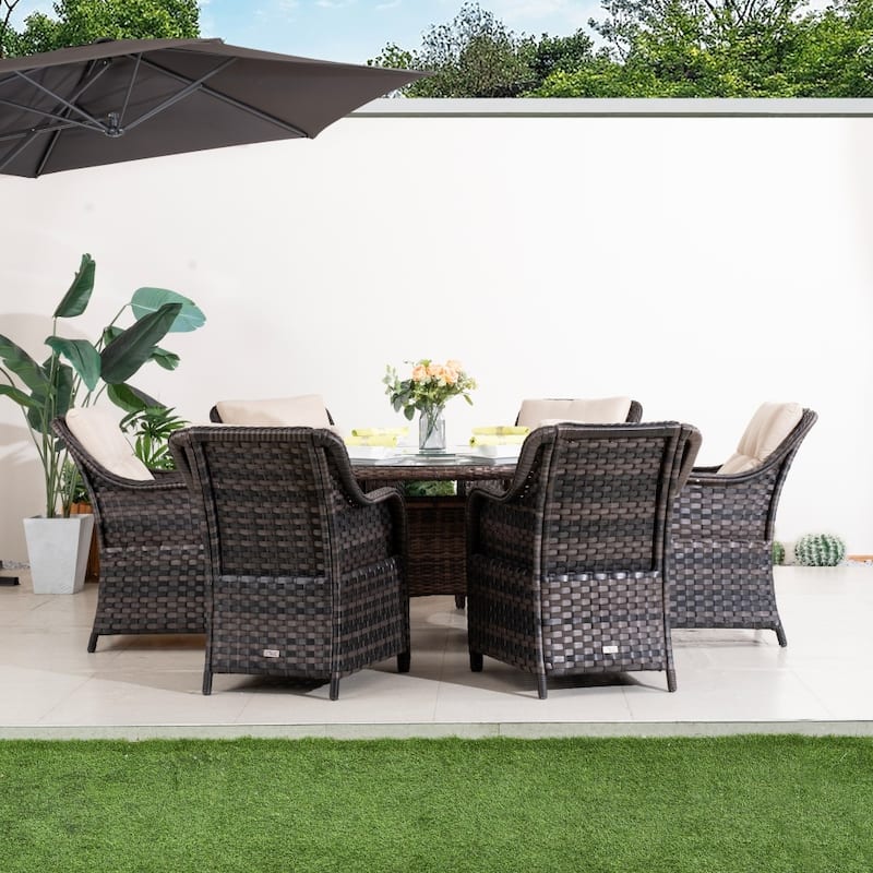 Aluminum Outdoor Dining Set with Round Dining Table and Wicker Chairs