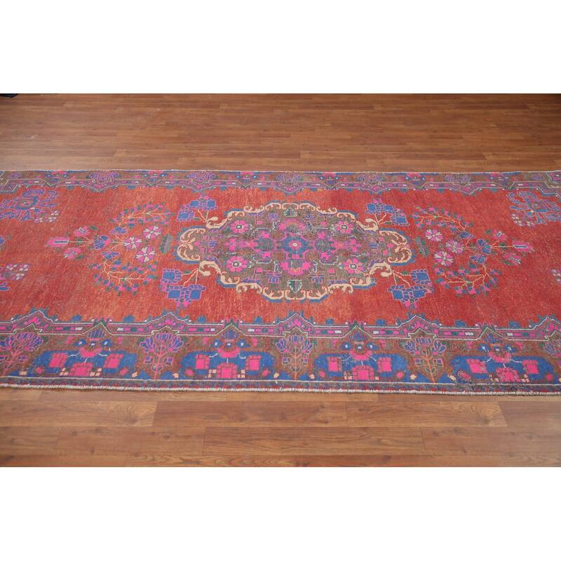 Hand Knotted Oriental 100% Wool Carpet Traditional Medallion Red Tabriz Runner Rug - 10' 4'' X 4' 4''
