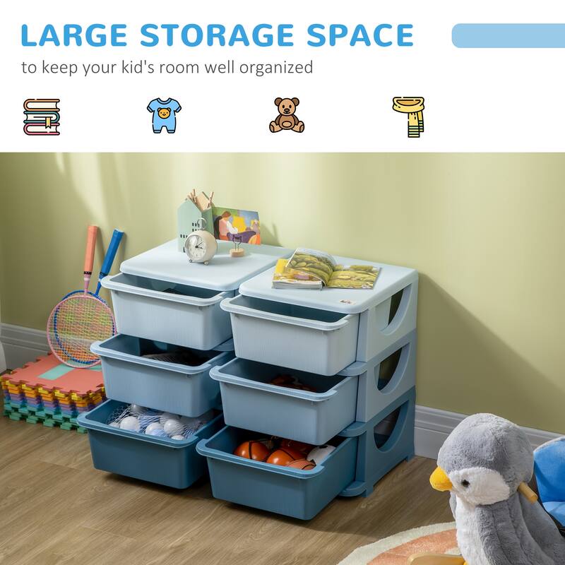 3 Tier Kids Storage Unit, 6 Drawer Chest Toy Organizer Plastic Bins for Kids Bedroom Nursery Kindergarten Living Room