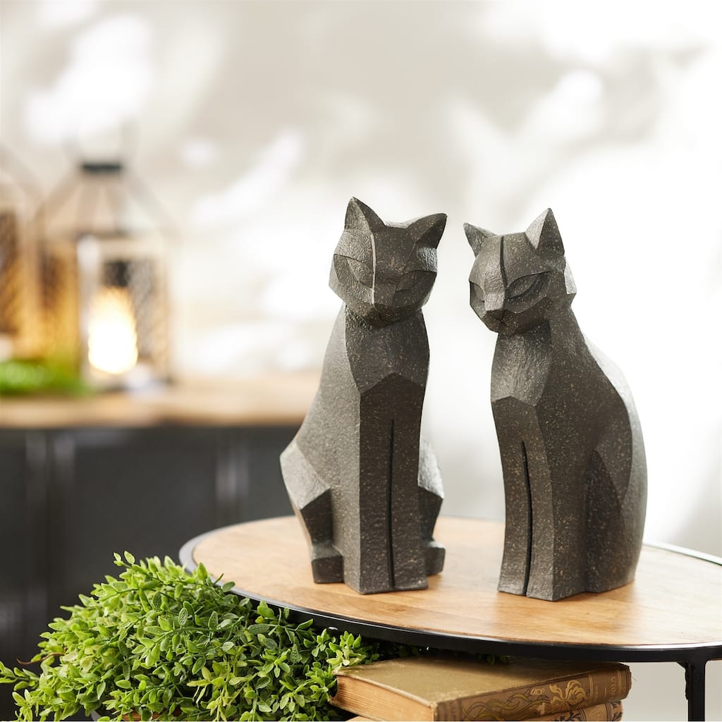 Sitting Cat Figurine Decorations - 12" - Gray - Set of 4