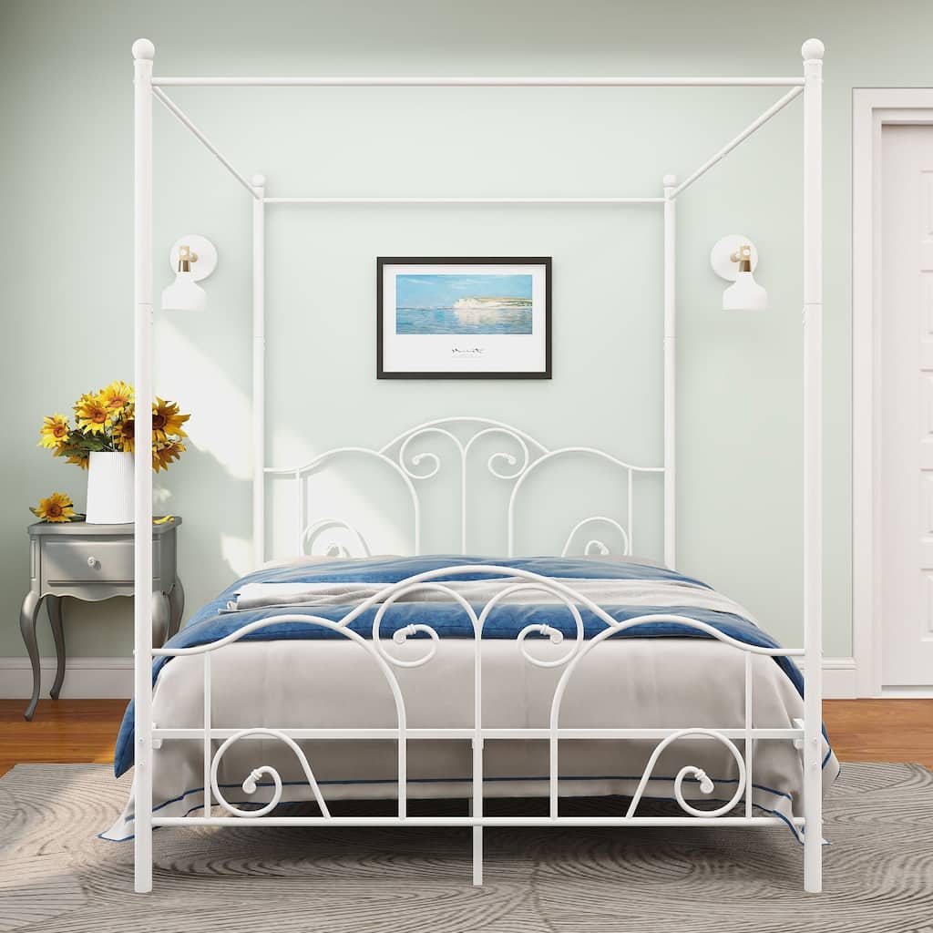 Alazyhome Canopy Metal Bed Frame, Metal Slat Support