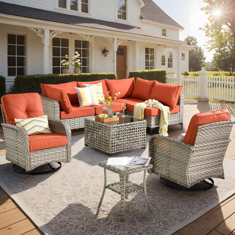 XIZZI 8-piece Patio Furniture Sectional Set with Swivel Chair - Red