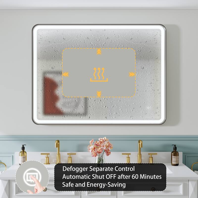 Wall Mounted Bathroom Framed LED Mirror With Anti- Fog,Memory Function And Dimmable Light Touch Sensor
