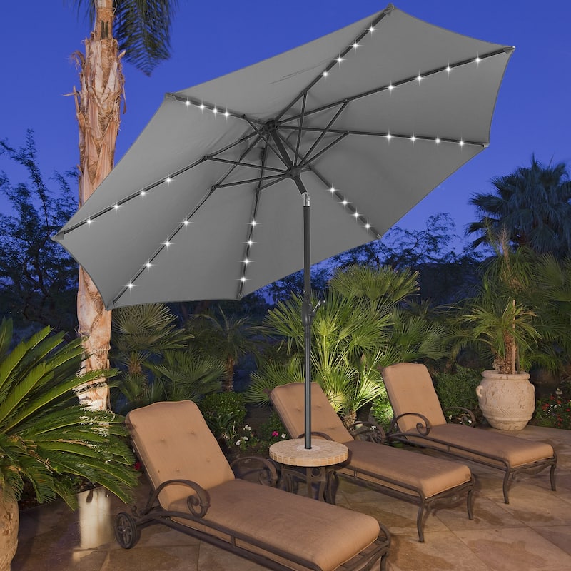 Ainfox 10ft Patio Umbrella with Lights Outdoor Solar Umbrella - Grey