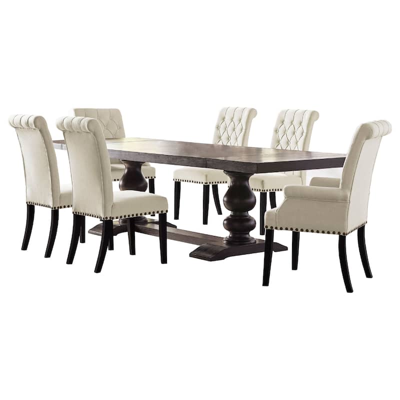 Phelly 7pc Dining Set, 95-123 Inch Extendable Table, Beige Black