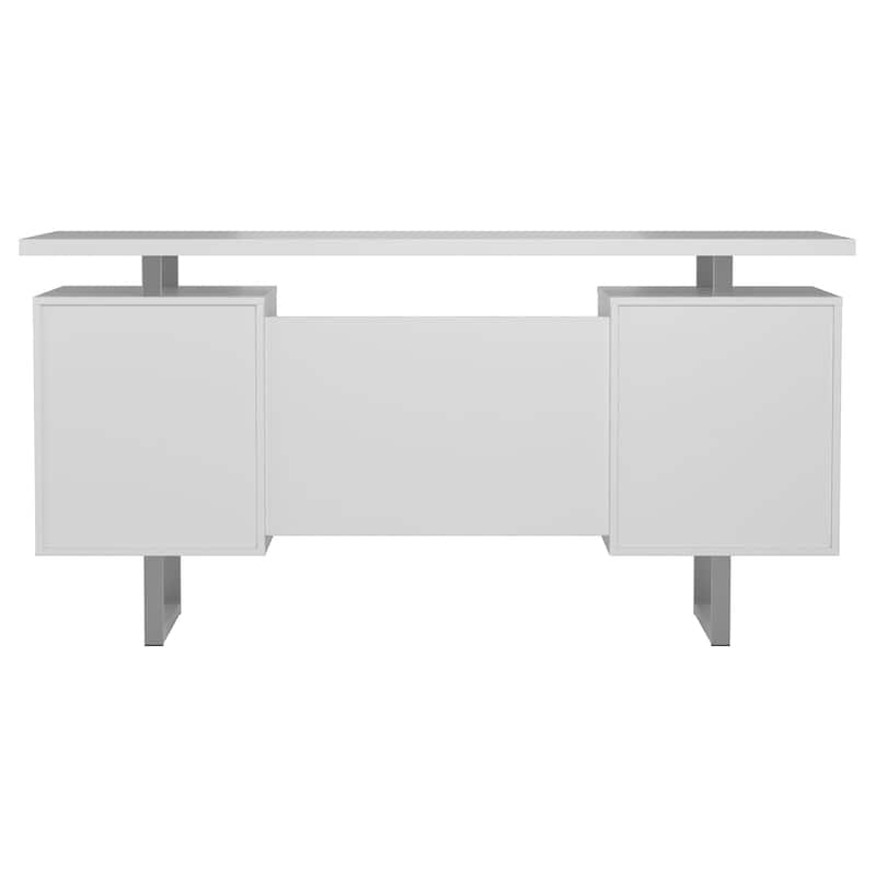 GDFStudio - Harper Modern High Gloss Computer Desk with Two Drawers, Sled Legs, and Efficient Storage Solutions