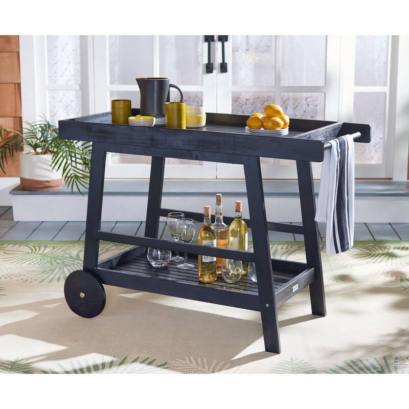 SAFAVIEH Outdoor Hayleigh Bar Cart - 48Wx20Dx32H - Black