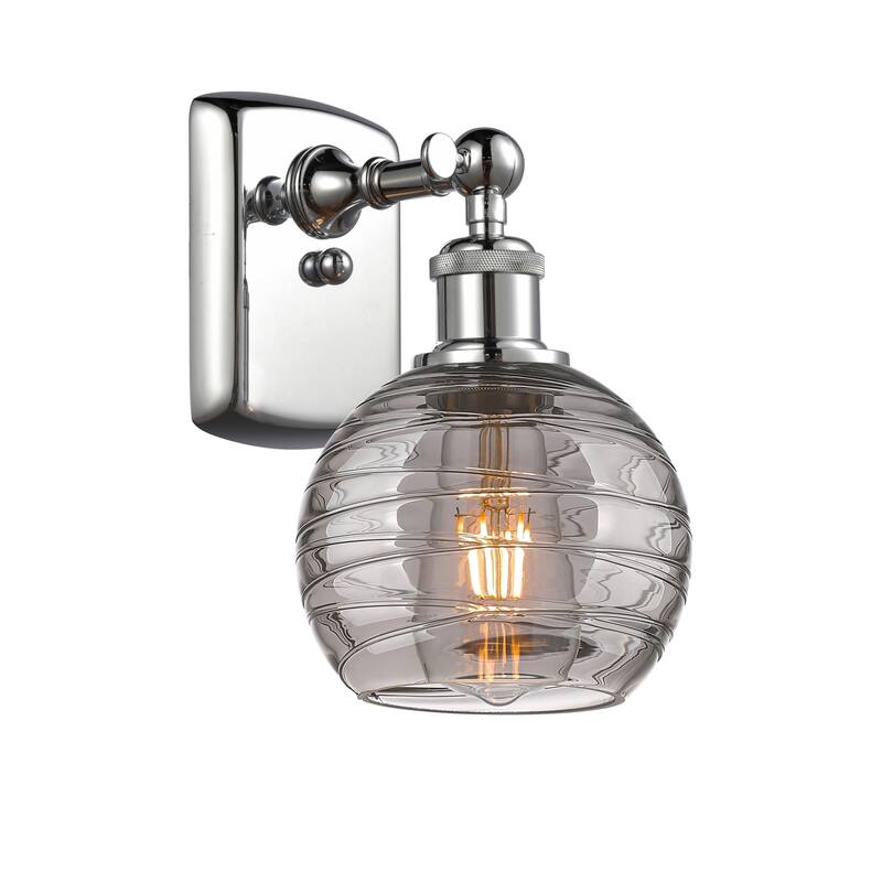 Innovations Lighting 516-1W-10-6 Athens Deco Swirl Sconce Athens Deco - Polished Chrome / Light Smoke Deco Swirl