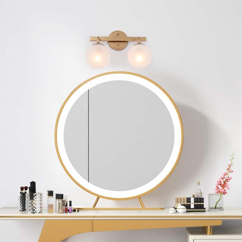 Modern 2-Light Gold Dimmable Bathroom Vanity Light Frosted Globe Glass Wall Sconce for Powder Room - L 15" x W 6.5" x H 10"
