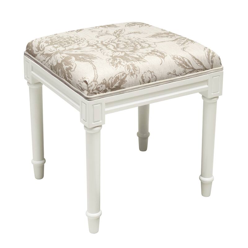 Taupe Peony Vanity Stool with White Frame