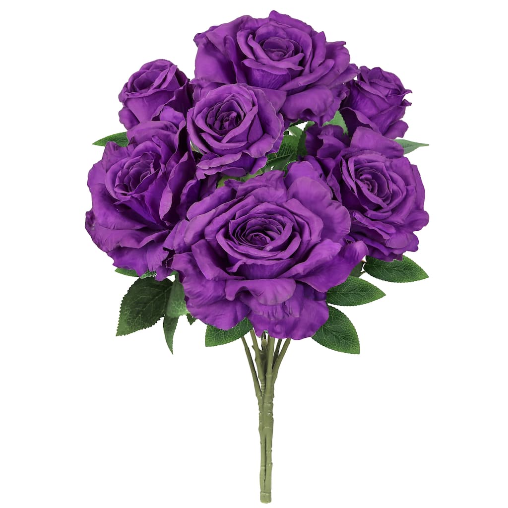 Set of 2 Purple Artificial Grand Rose Flower Stem Bush Bouquet 22in - 22" L x 12" W x 12" DP