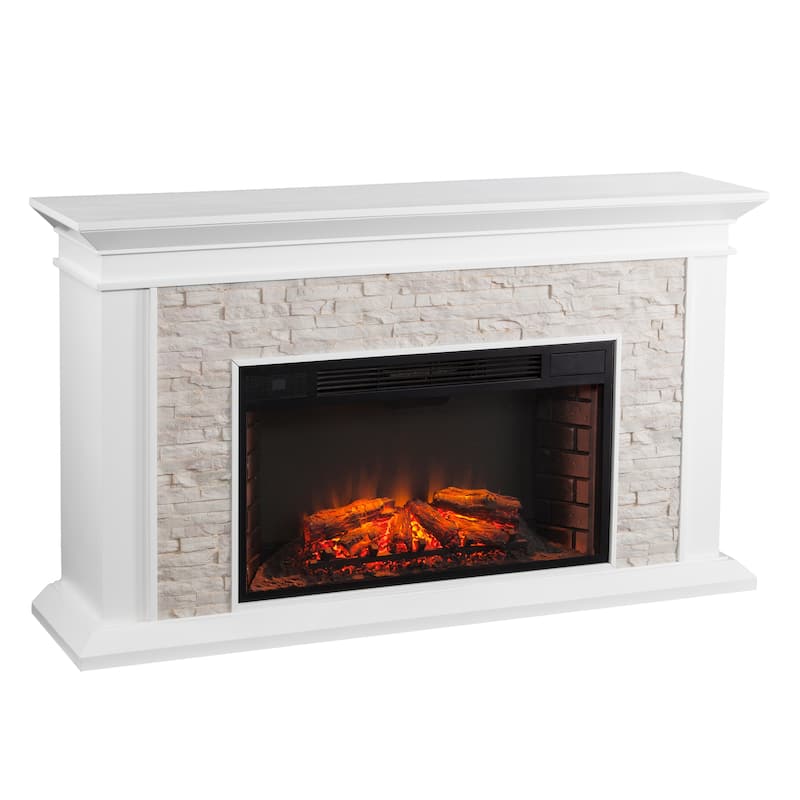 SEI Furniture Horse Mountain 60-inch White Electric Fireplace with Stone Accents and Ivory Mantel