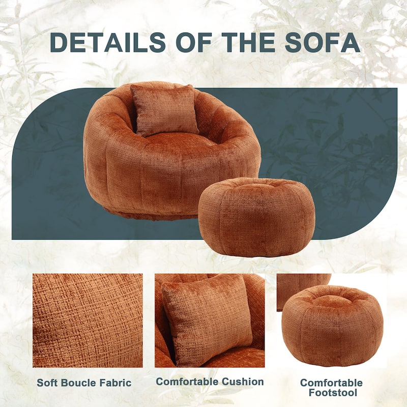 HOMEFUN Cozy Beanbag Sofa With Memory Foam Filler, Oversized Round Sofa