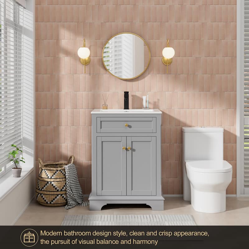 Retro Bathroom Vanity W/ Drop in Sink Combo Cabinet Set - 24 in - Grey