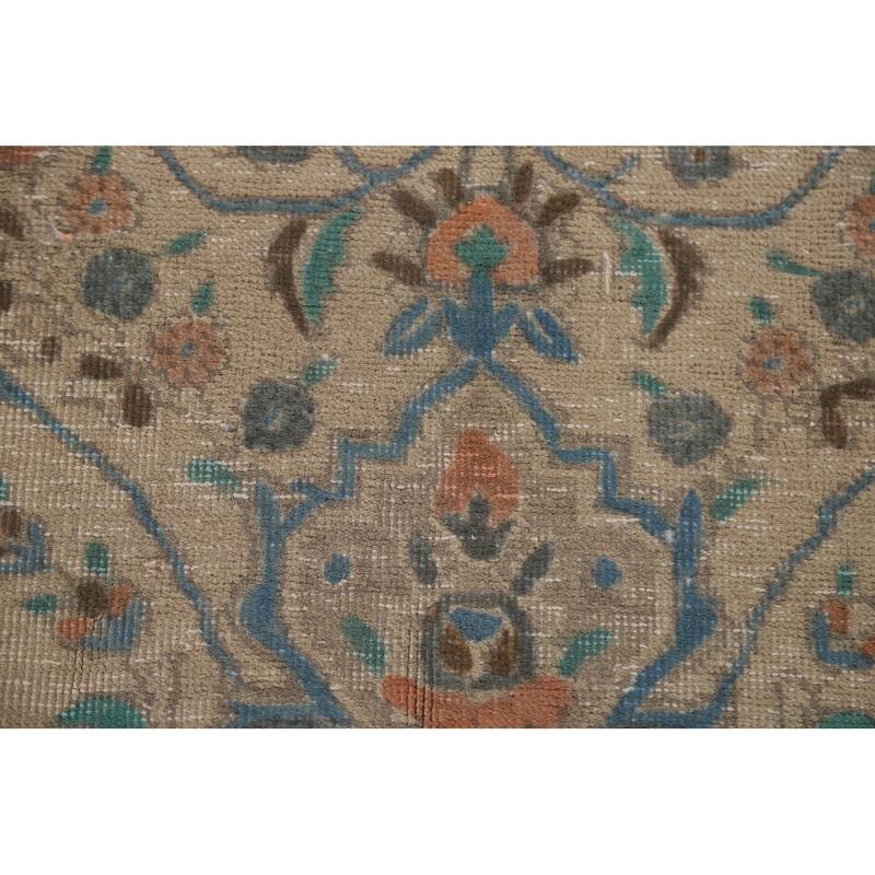 Hand Knotted Oriental 100% Wool Carpet Traditional Floral Beige & Ivories Tabriz Area Rug - 12' 3'' X 9' 8''