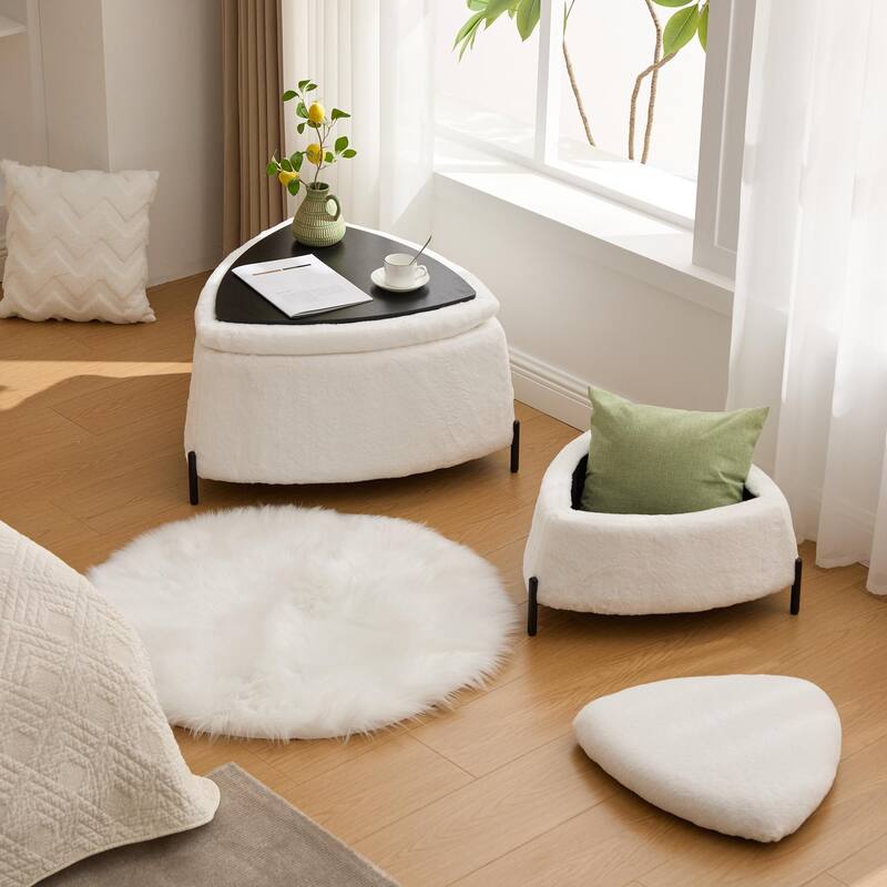 2 Piece Fabric Storage Footstool Set Footstool Shoe Stool with Metal Legs