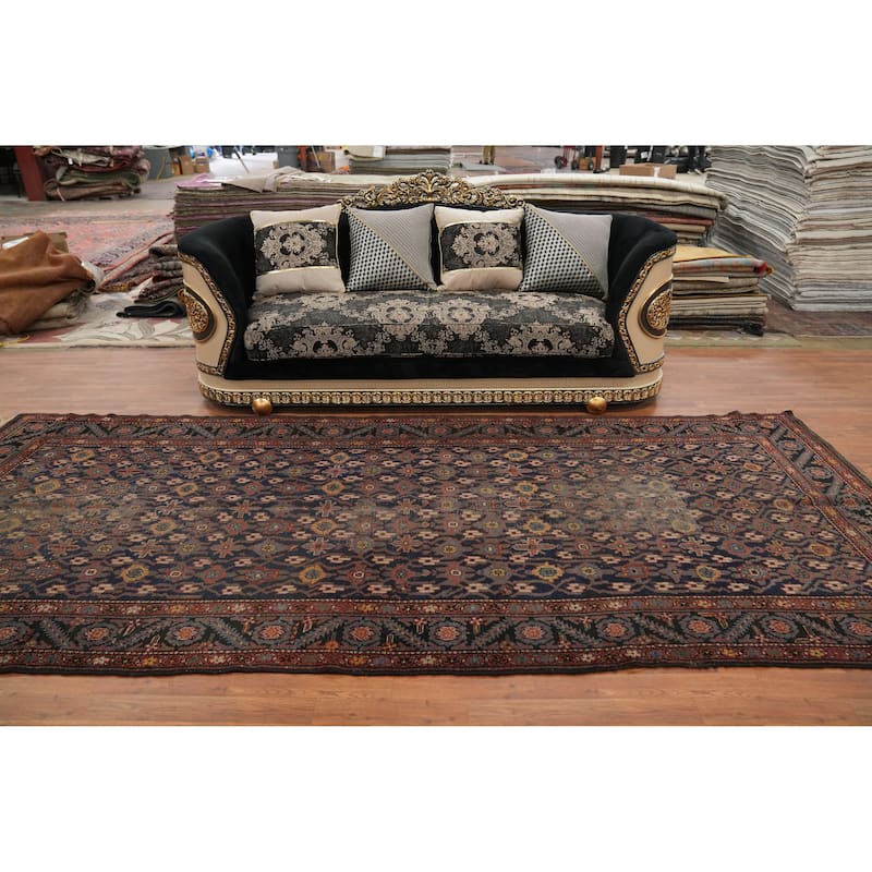 Hand Knotted Oriental 100% Wool Carpet Traditional Geometric Navy Blue & Blues Bakhtiari Area Rug - 13' 4'' X 5' 6''