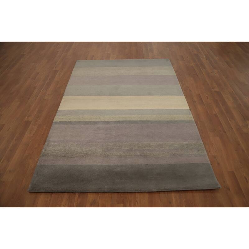 Hand Knotted Oriental 100% Wool Carpet Modern Stripe Multi-Colored Gabbeh Area Rug - 6' 6'' X 4' 5''