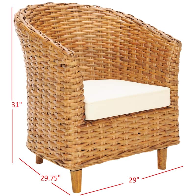 SAFAVIEH Charla Rattan Barrel Chair with Cushion - 29.1" x 27.2" x 32.7" - 29Wx27Dx33H
