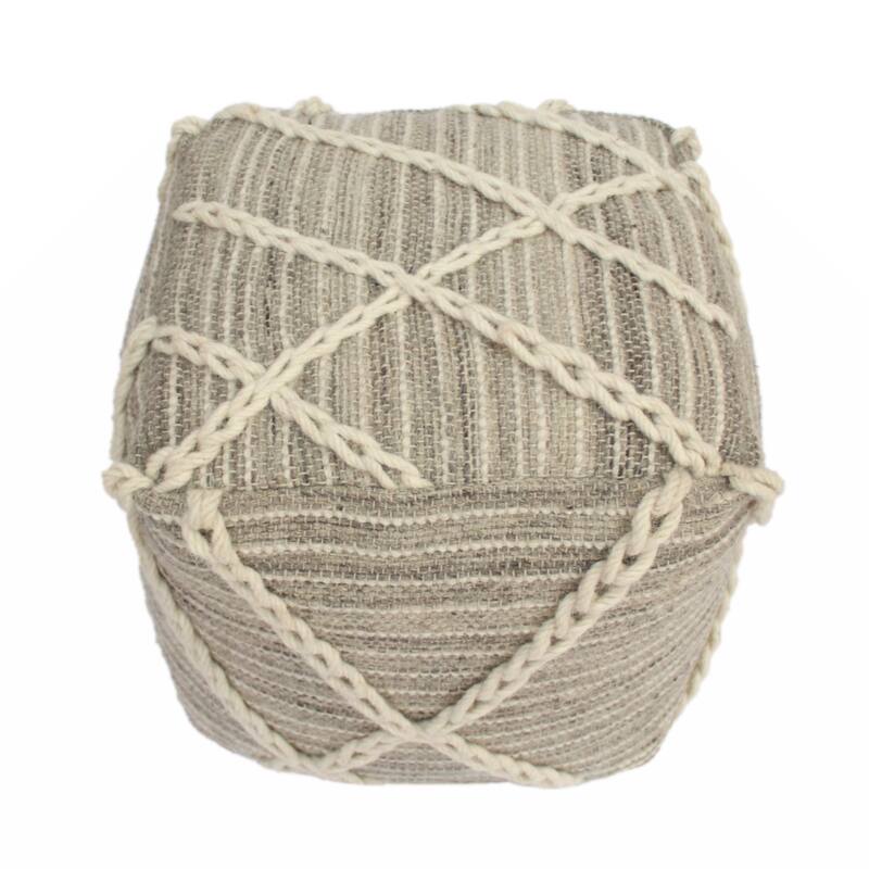 Rope Square Pouf, Gray and Ivory - grey