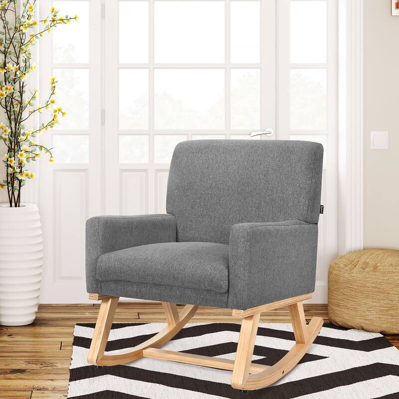 Costway Mid Century Rocking Chair Upholstered Armchair w/ Lumbar