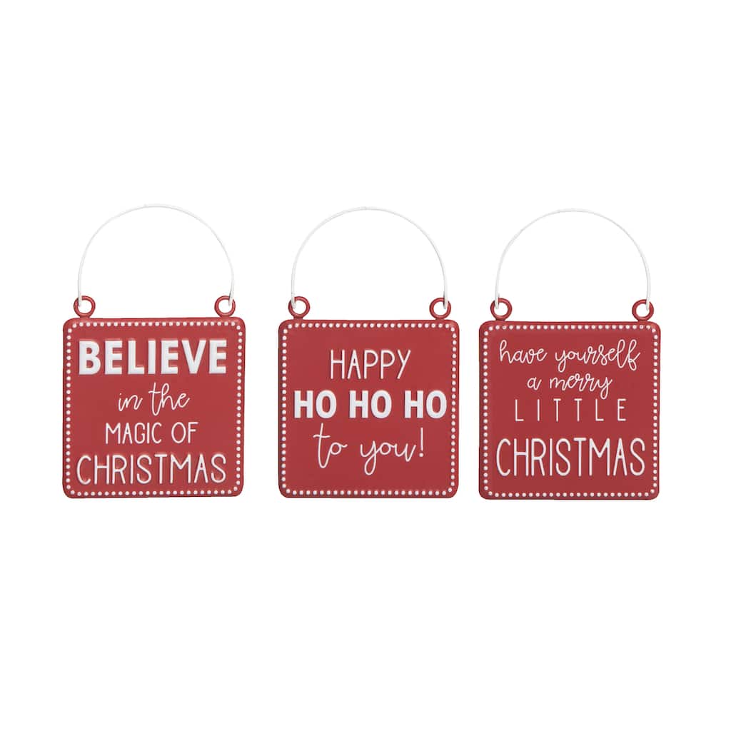 Transpac Metal Embossed Merry Hanging Decor Set of 3 Christmas Home Decorations