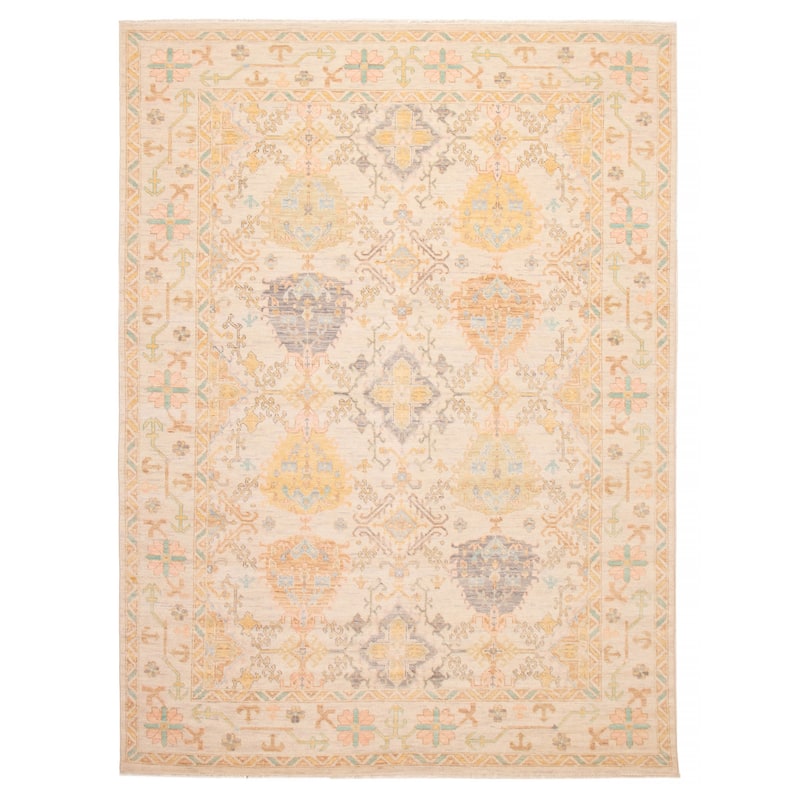 ECARPETGALLERY Hand-knotted Modern Oushak Ivory Wool Rug - 10' 1" x 14' - Ivory - 10' 1" x 14'