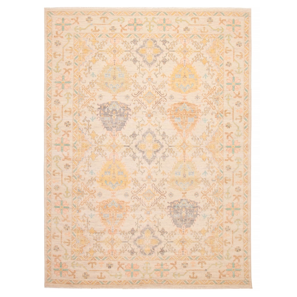 ECARPETGALLERY Hand-knotted Modern Oushak Ivory Wool Rug - 10' 1" x 14'