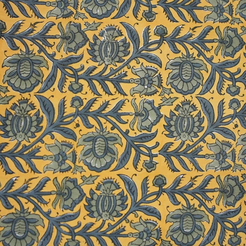 Fabdivine Handmade Block Print Cotton Brown Table Cover or Cloth Dining, Farmhouse & Kitchen Décor - 72"X160" - Jaipuri Jaal- Yellow, Dark Grey